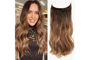 NEXYSHE Invisible Wire Hair Extensions Hair Pieces for Women Natural Wavy Hair Extension Synthetic Hairpieces 20 Inch Caramelo with Dark Root Hair Extension (Caramelo with dark root)