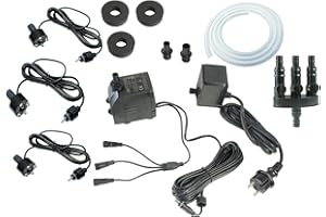 ARNUSA Springbrunnenpumpe Springbrunnen 1500 L/H Komplett Set mit 3er LED-Beleuchtung inkl.3 Wege Schlauchadapter, Schlauch und Schaumstoffdichtungen (1500L/H, Warm-Weiß)