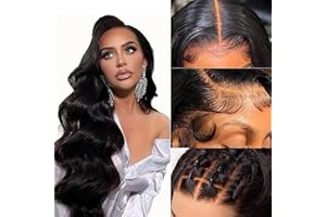 MEGALOOK Peluca Mujer Pelo Natural Humano Afro Wigs 13x4 HD Lace Front Wigs Wear and Go Glueless Peruca Bleached knots Body Wave Human Hair Wigs Pre Plucked With Baby Hair Natural Black Color 28 Pulgadas