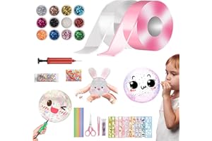 ALEPGLDE 40 Pezzi Nastro a bolle nano, Bubble DIY Craft Kit,con Decorazione in Paglia e Paillettes,Kit Fai da te Nano Tape Bubble Craft,Kit Artigianale Fai-da-Te Bomboniere per Bambino,Adulto,Trasparente+Rosa