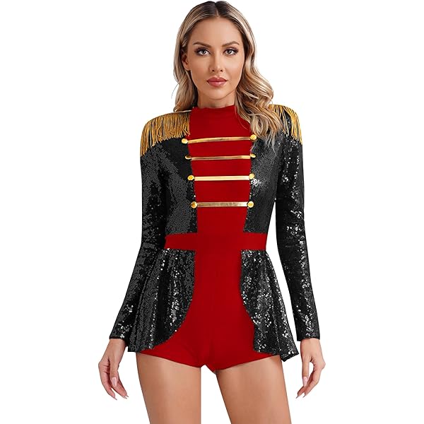 Costume Monsieur Loyal Femme - Justaucorps Paillettes Cirque, Danse, Halloween, Taille S-XXL