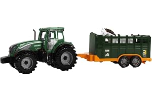 Le World De La Farm - Traktor med trailer och djur - bondgård - 027015-1/30 - Friction Vehicle - Grön - Plast - Barnleksak