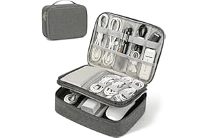 NEUSID Organizer na kabel, 3-warstwowa wodoodporna torba na akcesoria podróżne, uniwersalny organizer USB do ładowania, powerbank, szara, 25,5 x