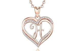 INFUSEU Heart Pendant Necklace Letter A-Z Alphabet Capital Jewelry Double Heart Initial Necklaces Cubic Zirconia CZ for Women Romantic Gifts, 20 Inch Chain
