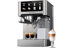 AIRMSEN Machine à Espresso 20 Bar – Cappuccino & Latte Cafetière, Machine a Cafe Double Chaudière (1350W & 1000W), Extraction en 15s, Acier Inoxydable, Amovible Réservoir d'Eau 1,8L, Écran Tactile