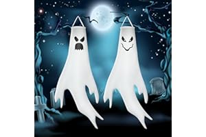 ZECOUK Fantasmas Colgantes de Halloween, Fantasma Halloween Decoracion 2 Piezas Fantasmas Colgante para Fiesta de Halloween Jardín Interior Decoración