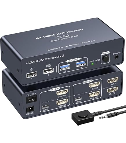 KVM Switch 2 PC 2 Monitor - 8K 60Hz, USB C HDMI, Condivisione 4 USB, Per Ufficio E Casa - Foto 3