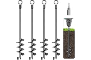 Benelabel Ancrages de Sol, 61cm Piquet Ancrage Piquet de Trampoline à Visser 4pcs Pointes TempêTe MéTal pour BalançOire/Camping/Abri/Chien/Abri Jardin avec Anneau Fixe Sac Rangement, Noir