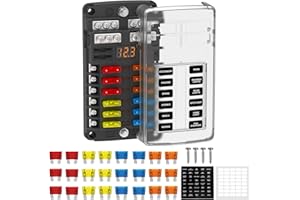 UCkasayfy 12 Way Fuse Box 12V/24V DC ATC/ATO Fuse Board Holder with 24 pcs Fuses LED Indicator Negative Bus Blade for Car, Boat, RV, Truck, Marine