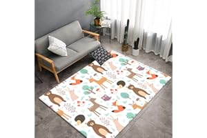 Xisnuient Nursery Rug Poils Courts Tapis Rampant pour Bébé Animal Dinosaure Zoo Feuille Verte Tigre Motif De Poisson Tropical Tapis De Jeu pour Enfants Tapis De Chambre Coucher (Blanc,120x180 cm)