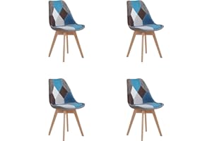GrandCA HOME Lot de 4 chaises, Chaise de Salle à Manger,Chaise scandinave Patchwork,adapté au Salon et à la Salle à Manger (Bleu, 4)