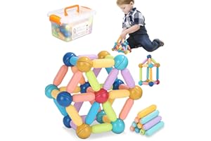 FAOKZE Set di Aste per Sfere Magnetiche 72 Pezzi,Bastoncini magnetici da Costruzione,piastrelle per blocchi di costruzione,giocattoli impilabili STEM per bambini dai 3 anni in su