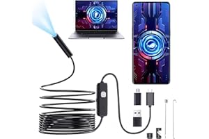 ETENTOUS Endoscopio Cámara de Inspección, Endoscopio para Movil de Cable Semirrígido de 10MM, 3 en 1 USB Cámara Endoscópica, IP67 Impermeable Sonda de 7,0 mm para Android/Windows/Tabletas
