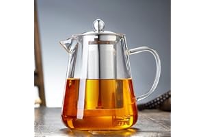 TAMUME Glas Teekanne mit Edelstahl Sieb für Einfach Gießen (900ml)