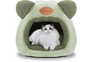 SUQURTOM Katzenhöhle Katzenbett Waschbares Katzenhaus Haustierbett Weiches Komfort Zelt Katzenstreu Bett Warme Katzenhöhle Beruhigendes Bett für Katzen und kleine Hunde Schlafen(Grüner)