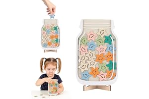 YELKOEYN Belohnungsglas Kinder - Belohnungssystem Grundschule mit 25 Holz Sternen, für Kindertagsgeschenk Gutes Benehmen, Klassenzimmer, Belohnungstafel System Motivationsglas (B)