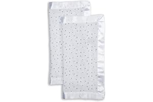 Lulujo Security Lovey Blankets| Unisex Softest Breathable Cotton Muslin Security Blanket Set with Silky Satin Trim| Neutral Comforting Blanket for Girls & Boys | 16in x 16 in| Stars
