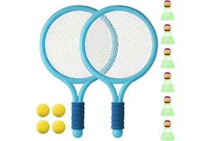 Zyluniy Raquetas de Tenis para NiñOs, Set de BáDminton para NiñOs con 4 Pelotas Suaves de Entrenamiento y 6 Volantes, Raquetas Badminton Niños, Tenis Suave para Deporte Exterior e Interior