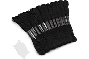 Easusy 12 Skeins Friendship Bracelets Floss, Black Embroidery Cross Stitch Threads Cotton Embroidery Floss with 5 Pieces Floss Bobbins for Knitting, Cross Stitch Project(Black)