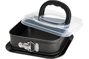 webake Kwadratowa tortownica 24 x 24 cm z pokrywką, kwadratowa forma do ciasta, z powłoką zapobiegającą przywieraniu, kwadratowa forma do pieczenia ze stali węglowej, 1 sztuka