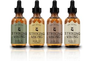 Striking Vikings Beard Oil for Men - Natural Organic Formula with Tea Tree, Argan and Jojoba Oils for Men - Promotes Growth, Softens, & Hydrates (All 04 Scents)