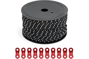 QWORK® 5mm x 50M Reflective Black Tent Guy Ropes with 10 Aluminum Tensioners - Heavy Duty Nylon Cord Guy Lines for Camping, Tarp and Awning