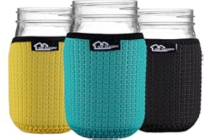 WK IEASON WKieason Regular Mouth Mason Jar Neoprene Sleeve 16OZ Mason Jar Sleeves 16OZ Regular Mouth Sleeve Cover (Black/Blue/Yellow)