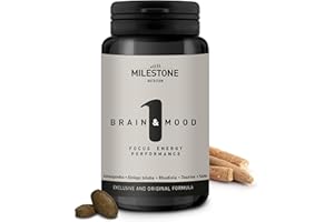 ‎MILESTONE NUTRITION Milestone Nutrition Brain & Mood Ginkgo Biloba, Rhodiola Rosea & Ashwagandha Kapseln Brain Booster für bessere Konzentration | Vitamine, Mineralien & Ergänzungsmittel als Energie Booster | 60 Kapseln