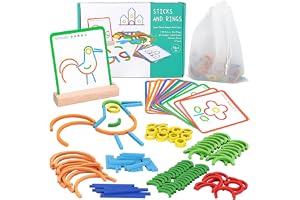 Oxsaytee Wooden Creative Stem Sticks & Rings Toys for Kids 3+ Montessori Matching Puzzle Toy Building Educational Resources Toys for Preschool Kindergarten Boys Girls