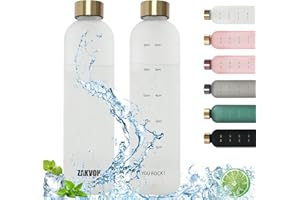 ZAKVOP Trinkflasche 1L Wasserflasche Sport mit Zeitmarkierung Trinkerinnerung, Trinkflasche Kohlensäure Geeignet, Sportflasche Auslaufsicher, BPA-frei, Ideal für Sport und Outdooraktivität, Büro, Weiß