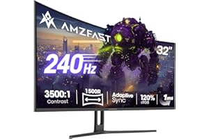 Amzfast Écran PC Gaming Incurvé 32 Pouces, 240Hz, FHD, 1Ms MPRT, Adaptive Sync, sRGB 120%, HDR, Anti-Scintillement, Faible Lumière Bleue, HDMI 2.0/DP 1.4, VESA 75x75, AMZG32C3F