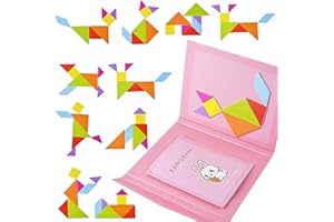 QIMEYU Tangram Magnetic, Tangram Children, Tangram Puzzle, Tangram Magnetic Puzzle, Geometric Shapes, Puzzle Building Blocks, Book Shape for 3 4 5 6 7 8 Years Children's Tangram Children Party Bag (Pink-B)