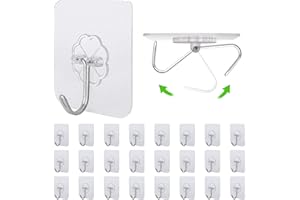 Relazoom 24 PCS Self Adhesive Hooks - 15kg/33lb Max, Transparent Sticky Hooks for Hanging, Heavy Duty Wall Hooks Stick on for Hanging Coat, Towel, Picture, Keys, Wreath - Christmas Light Hooks