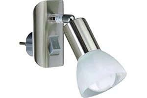 BRILONER Leuchten 2741-012P Lampka do czytania do gniazdka, lampa wtykowa w matowym niklu, białe szkło, gniazdo: E14, maks. 25 W, punkt wtykowy można obracać i odchylać, 13x13 cm