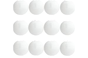 A Liittle Tree -12 PCs Round Paper Lanterns Wedding Party Christmas New Year (White, 14")