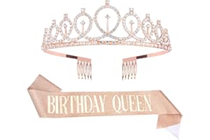 ISIYINER Compleanno Corona Tiara e Sash, Strass Corona Diadema con Satin Sash Compleanno Copricapo Decorazioni per Ragazze Donna Feste di Compleanno