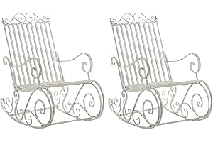 CLP Lot De 2 Fauteuils A Bascule en Fer Forgé Smilla I Rocking-Chair D'Extérieur avec Dossier Haut Et Accoudoirs, Couleur:Blanc Antique