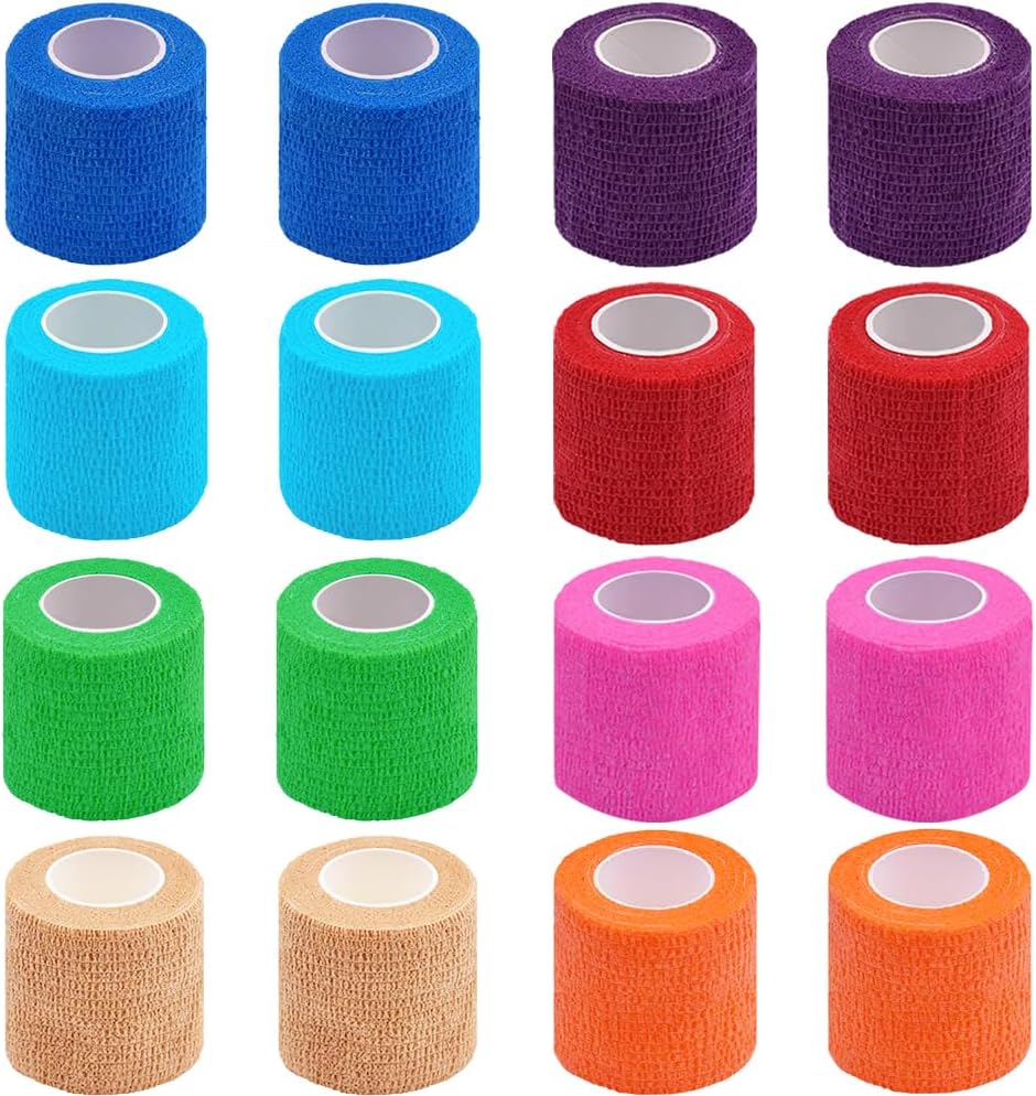 Clooflar 16 Pack Self Adhesive Cohesive Bandage, 5cm x 4.5m Elastic Football Sock Tape for Sports, First Aid Medical and Vet Wrap, Grip Tape