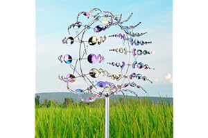 QCLUEU Escultura cinética de Viento 3D, Molino de Viento de Metal mágico al Aire Libre, esculturas y giradores de Viento cinético, atrapavientos de Color arcoíris para Patio, Patio, Viento