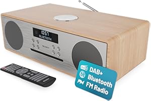 DAB+ Radio & CD Player | Compact Wooden Hi-Fi Music System | Bluetooth Digital Home Stereo | FM, 20 Presets, Dual Alarm, & Remote Control | AUX & USB Input | USB Charging | MAJORITY Oakington (Oak)