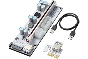 YABOANG PCIE Riser 1 x bis 16 x Grafikerweiterung für Bitcoin GPU Mining Powered Riser-Adapterkarte, 8 Feste Kondensatoren, 60 cm USB 3.0-Kabel