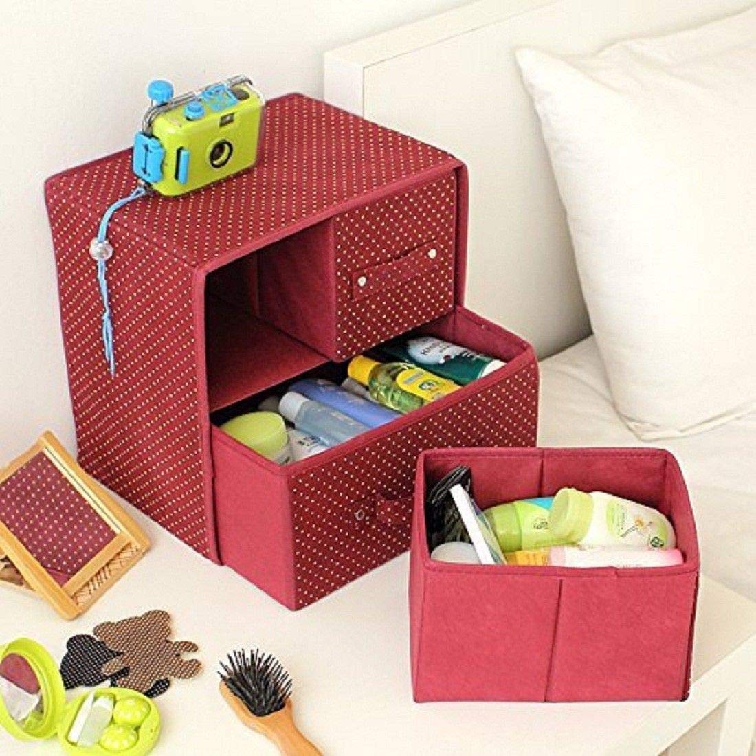 Divinext Rectangular Foldable 3 Drawer Fabric Storage Box Organizer