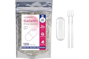 ATLEMISME Empty Capsules Size 00 1000 Count,Clear Empty Gelatin Capsules Kosher,Halal and Non GMO Certified for DIY Supplements.Hypoallergenic Gel Capsules Empty with 2 Spoons,Adapted to The Capsule Filler