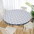 Waterproof Round Tablecloth, Elastic Edged Fitted Flannel Backed Table Cover Stain Resistant Oil-proof PVC Table Protector Cover for Dinning Room Kitchen Picnic Party