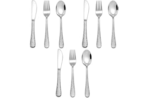 Joyfair Kids Cutlery Set, 9-Piece Stainless Steel Children Utensils Set, Hammered Toddler Flatware Silverware Include 3 Forks, 3 Spoons, 3 Safe Knives, Small Size & Healthy, Dishwasher Safe