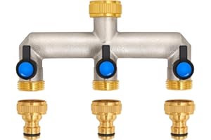 OPERMAXER 3-Wege Wasserhahn Wasserverteiler aus Messing für 3 Geräte/Gartenschläuche, 3er Verteiler 3/4" Adapter 1/2" mit Kugelhahn zum Einstellen und Absperren des Wasserflusses