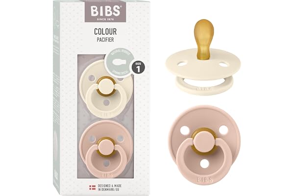 BIBS Colour Symmetrical, Lot de 2 sucettes, sans bisphénol A, Téterelle symétrique. Latex de caoutchouc naturel, Fabriqué au Danemark. Taille 1 (0-6 mois), Ivory/Blush