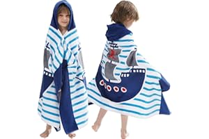 BANGSAUR Kinder-Badetuch mit Kapuze, 100% Baumwolle, 127x 76cm Wickel, Kinder, Kleinkinder, Mädchen, Jungen, 3–12 Jahre (Piratenschiff N)