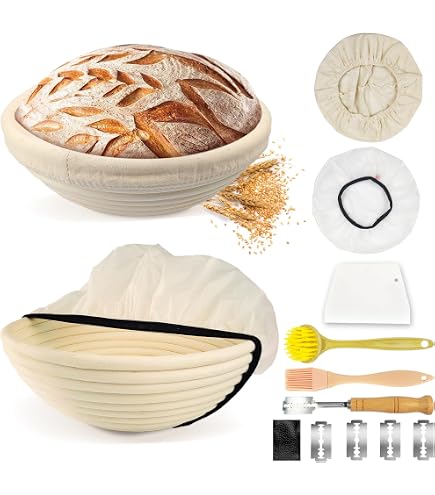 Kit Completo Panadero Culinavog - Cestas Fermentación Silicona Redonda Y Ovalada, Cuchilla, Raspadores Y Fundas De Lino