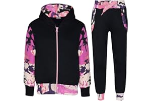 A2Z 4 Kids Trainingsanzug Mädchen Jungen Unisex Plain & Camouflage Aufdruck Kontrast Vlies Mit Kapuze Top Bottom Jogging Anzug Joggers Alter 2 3 4 5 6 7 8 9 10 11 12 13 Jahre